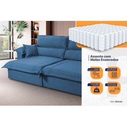 Sofá Retrátil Reclinável 2,50m Nivus Azul c/ Molas Ensacadas - King House - 4