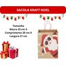 Kit 10 Sacolas Papel Kraft Papai Noel 27x20x33cm Natal - 3