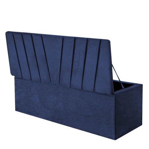 Calçadeira Baú Recamier Estofada Cama de Solteiro 100cm Bélgica Suede Azul- Mabe Magazine