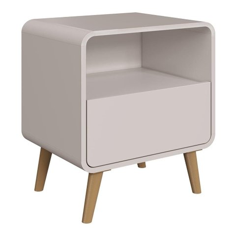 Mesa Cabeceira Quarto 47cm 1 Gaveta Nuvia Bege C06 - Mpozenato