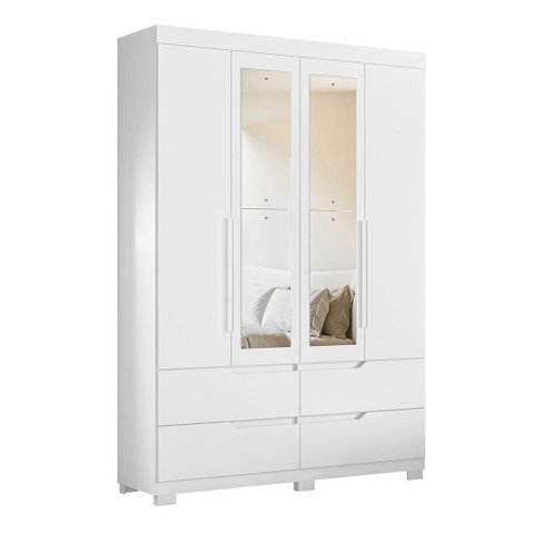 Guarda Roupa Solteiro Doble 4 Portas Flex Branco/freijó com Espelho - Móveis Albatroz
