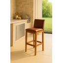 Ver imagem 1 de Kit 2 Banquetas Alta Pérola com Encosto Estofada em Couro Pu Caramelo Madeira Maciça Castanho