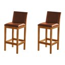Ver imagem 2 de Kit 2 Banquetas Alta Pérola com Encosto Estofada em Couro Pu Caramelo Madeira Maciça Castanho