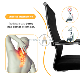 Cadeira de Escritório Diretor com Base Fixa Atendimentos Consultório London Mesh Preta - 4