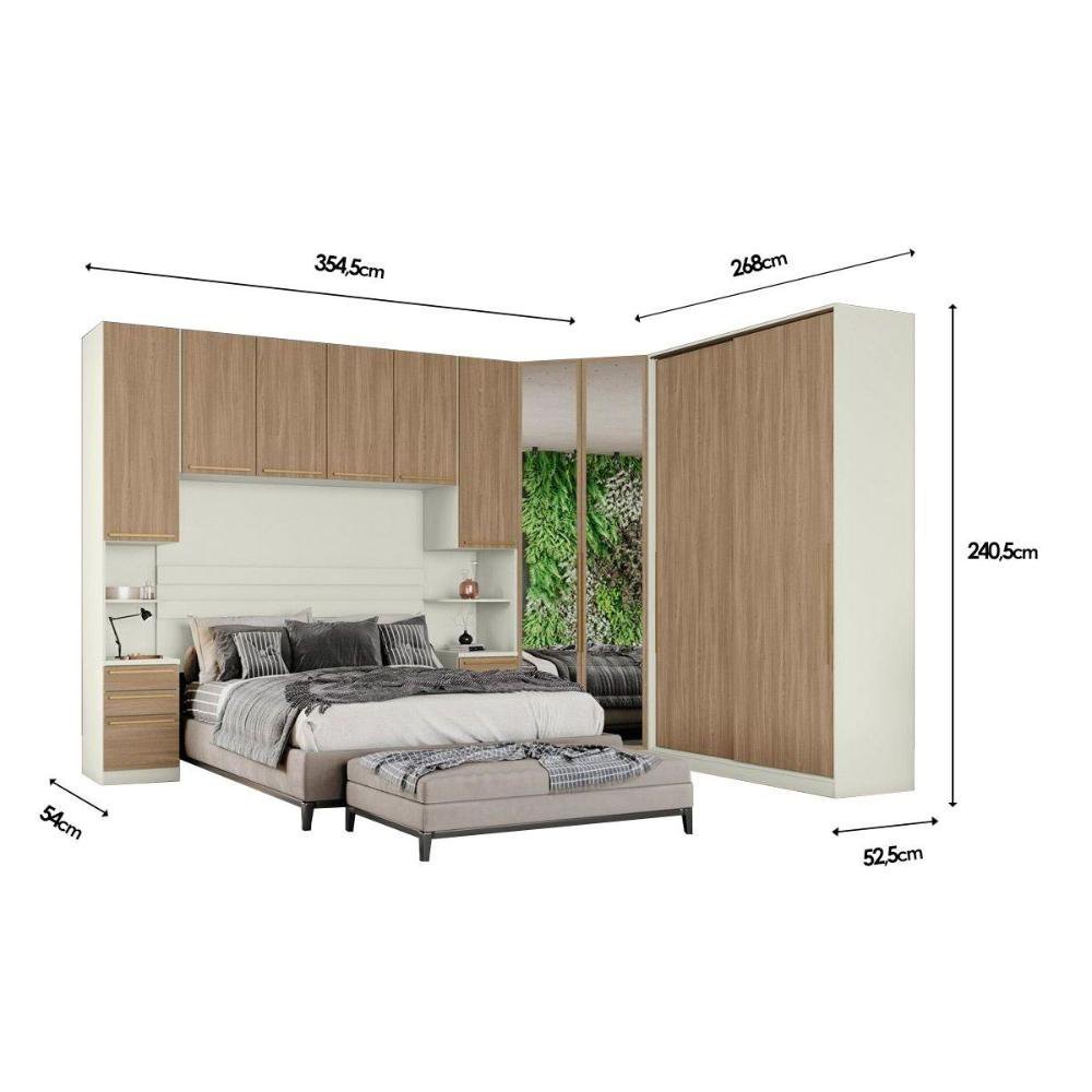 Quarto Henn Seletto 5 Peças (1 Armário Ponte + 1 Closet + 1 Guarda Roupa + 2 Complementos) Qmh05 - 2