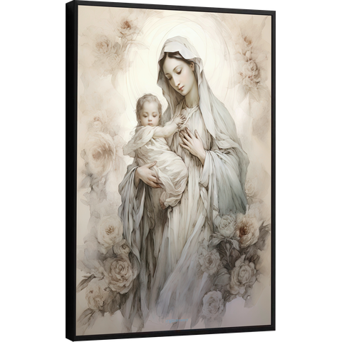 Quadro Decorativo Canvas Moldura Premium Nossa Senhora Jesus Cristo Gg
