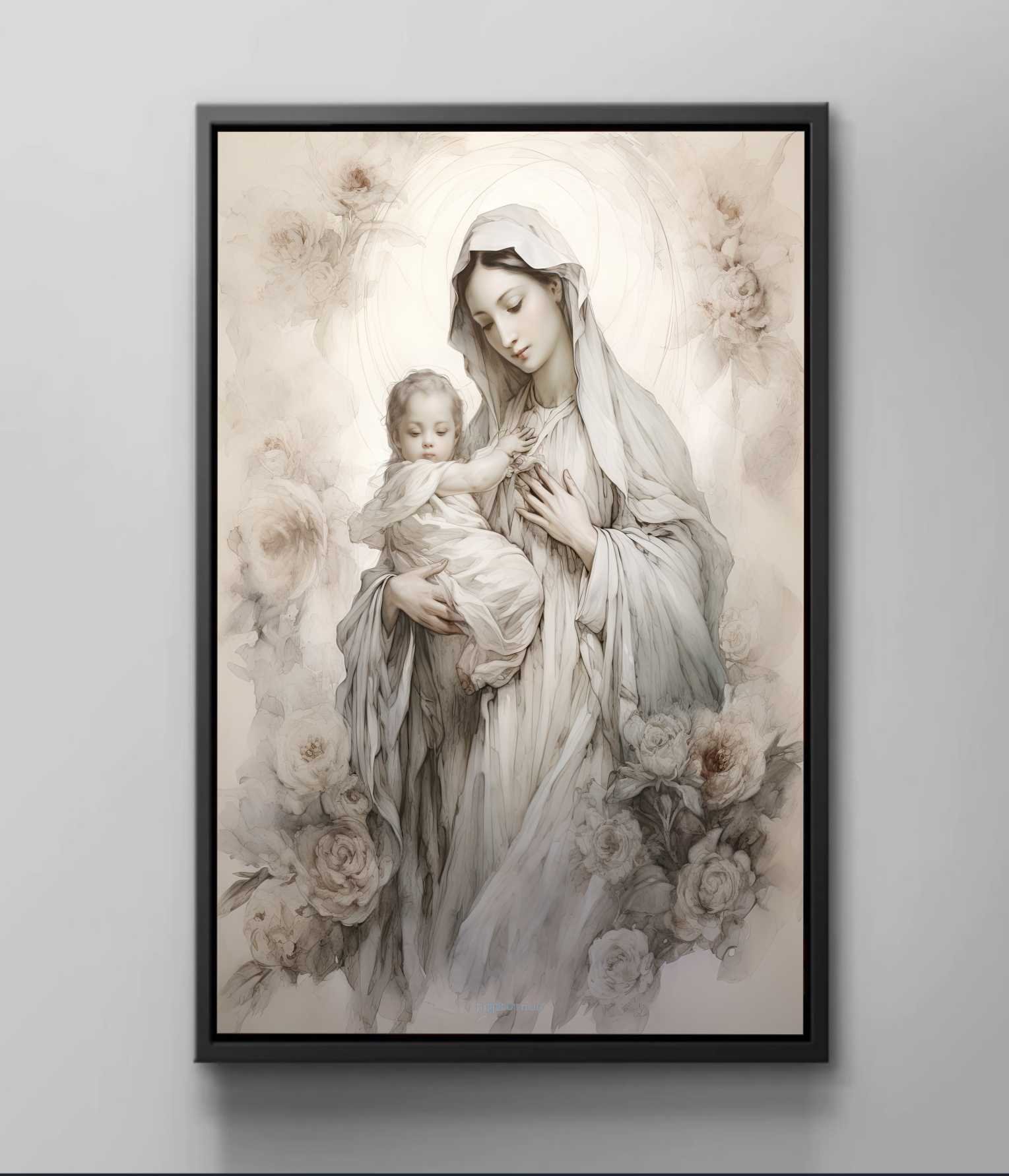 Quadro Decorativo Canvas Moldura Premium Nossa Senhora Jesus Cristo Gg - 4