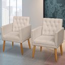 Ver imagem 1 de Jogo 2 Poltronas Decorativa para Cliente Salão de Beleza Tecido Suede Pés em Madeira Natural