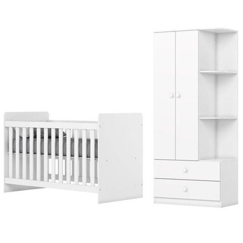 Jogo de Quarto Infantil Labirinto Guarda Roupa e Berço Branco - Henn