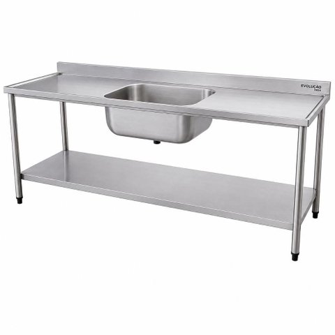 Mesa com Cuba - 1500x600 - Plano Inferior Liso Aço Inox 430