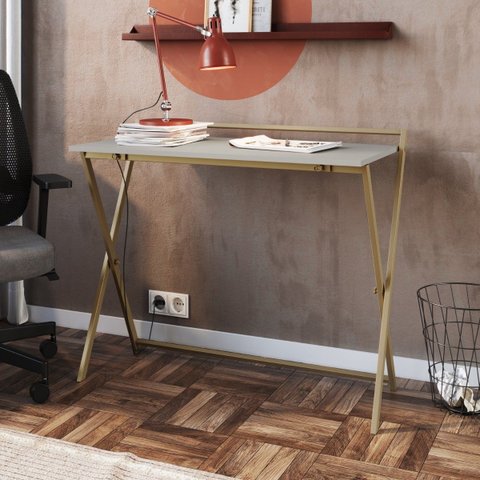 Mesa e Escrivaninha Dobrável Simples Multiuso Arenas/dourado