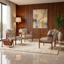 Ver imagem 1 de Kit 4 Poltrona Sala Decorativa Ayla Estofada Boucle Bege Base Madeira Castanho - Arkell