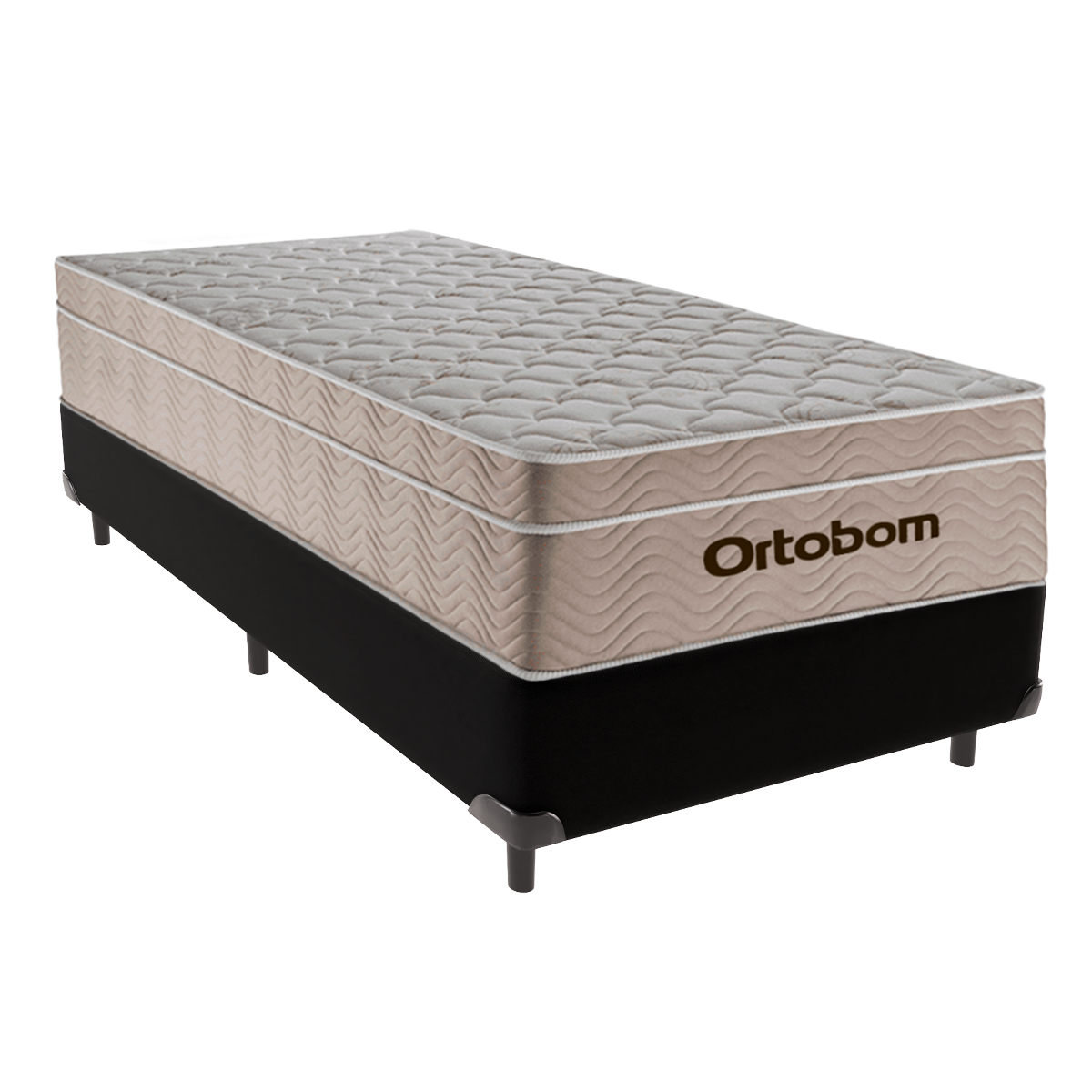 Cama Box Solteiro Preto e Colchão Ortobom Airtech