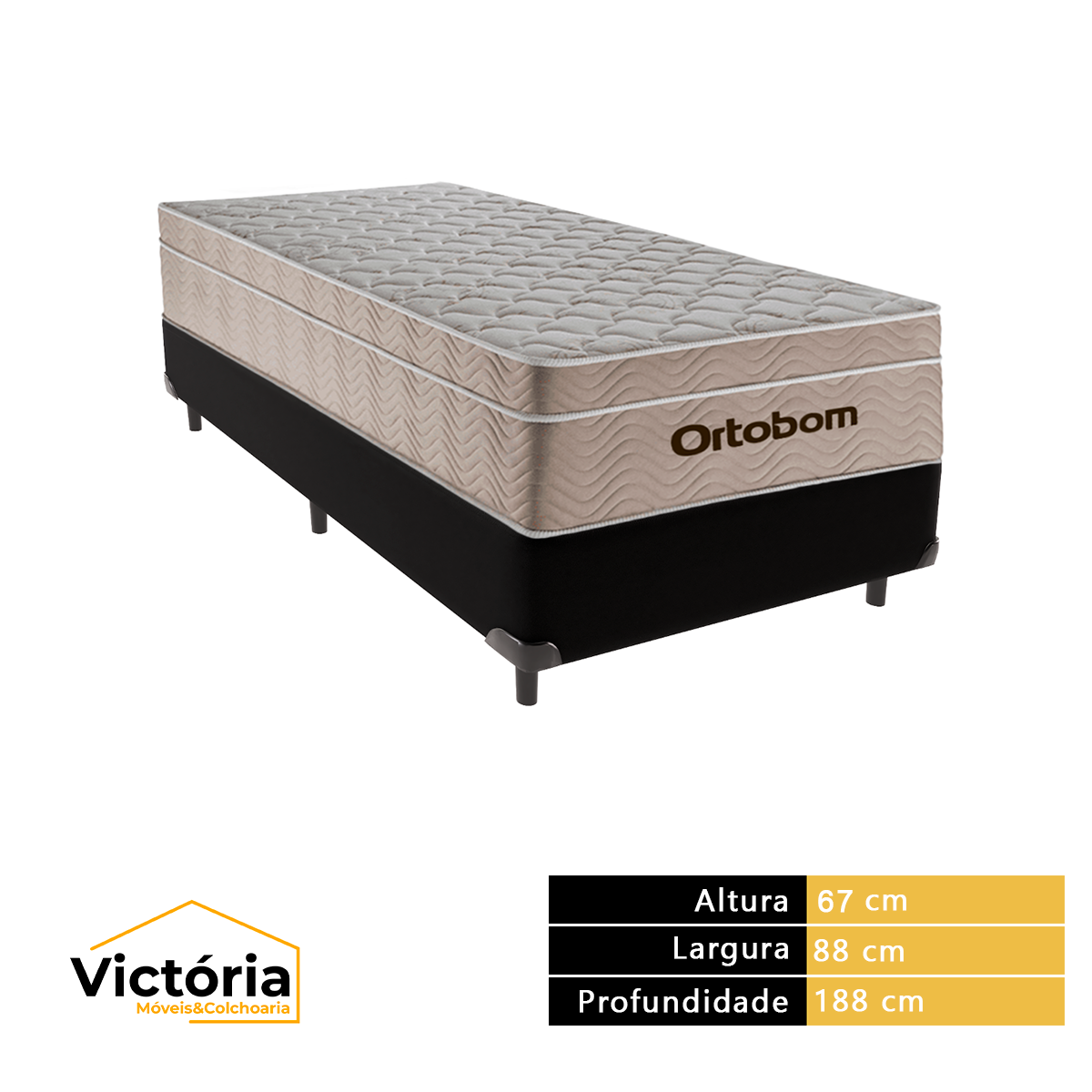 Cama Box Solteiro Preto e Colchão Ortobom Airtech - 3