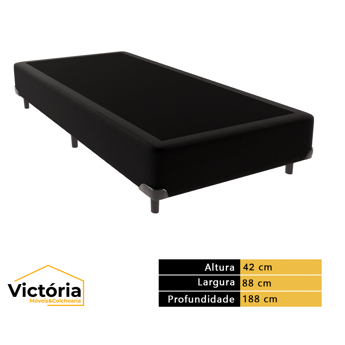 Cama Box Solteiro Preto e Colchão Ortobom Airtech - 4