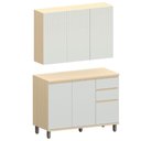 Ver imagem 1 de Kit Armário Aéreo 3 Portas e Balcão de Cozinha 120 Cm Aurora Cinza Cristal Pet/cinza Cristal