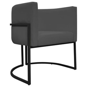 Poltrona Decorativa Recepção Luna Base de Ferro Preta - Cinza Corino