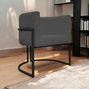 Ver imagem 2 de Poltrona Decorativa Recepção Luna Base de Ferro Preta - Cinza Corino