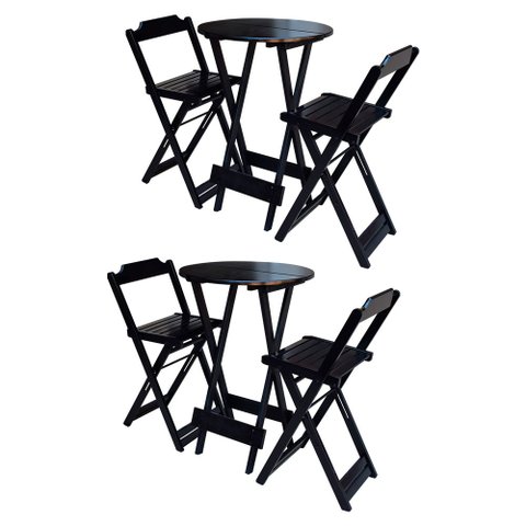 Kit 2 Jogos de Mesa Bistrô de Madeira com 2 Cadeiras Dobrável Ideal para Bar e Restaurante Tabaco