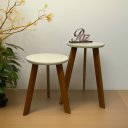 Ver imagem 1 de Duas Mesas de Canto Pé Palito Tripé Madeira para Sala Quarto:offwhite