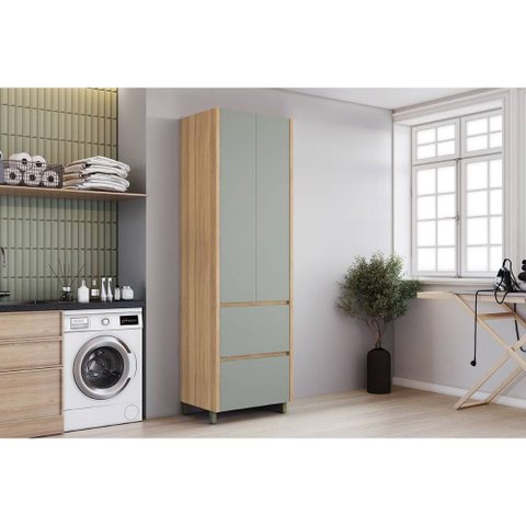 Armário Multiuso Lavanderia Marquesa C/ 2 Portas e 2 Gavetas 70cm Nature/verde - Nesher