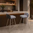 Ver imagem 1 de Kit 2 Banqueta Nobre Luxo Alta Área Gourmet Base de Aço Bancada Cozinha:Cinza/Champagne
