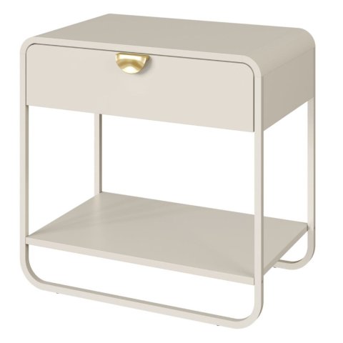 Mesa de Cabeceira Orgânica Luna Artesano 60 cm (Largura) MDP Off White Uma Gaveta Base Metal