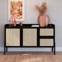 Ver imagem 1 de Balcão Buffet 2 Portas 2 Gavetas 139cm Palhinha Pé Madeira Oslo Artesano | Hanover - Nero/preto