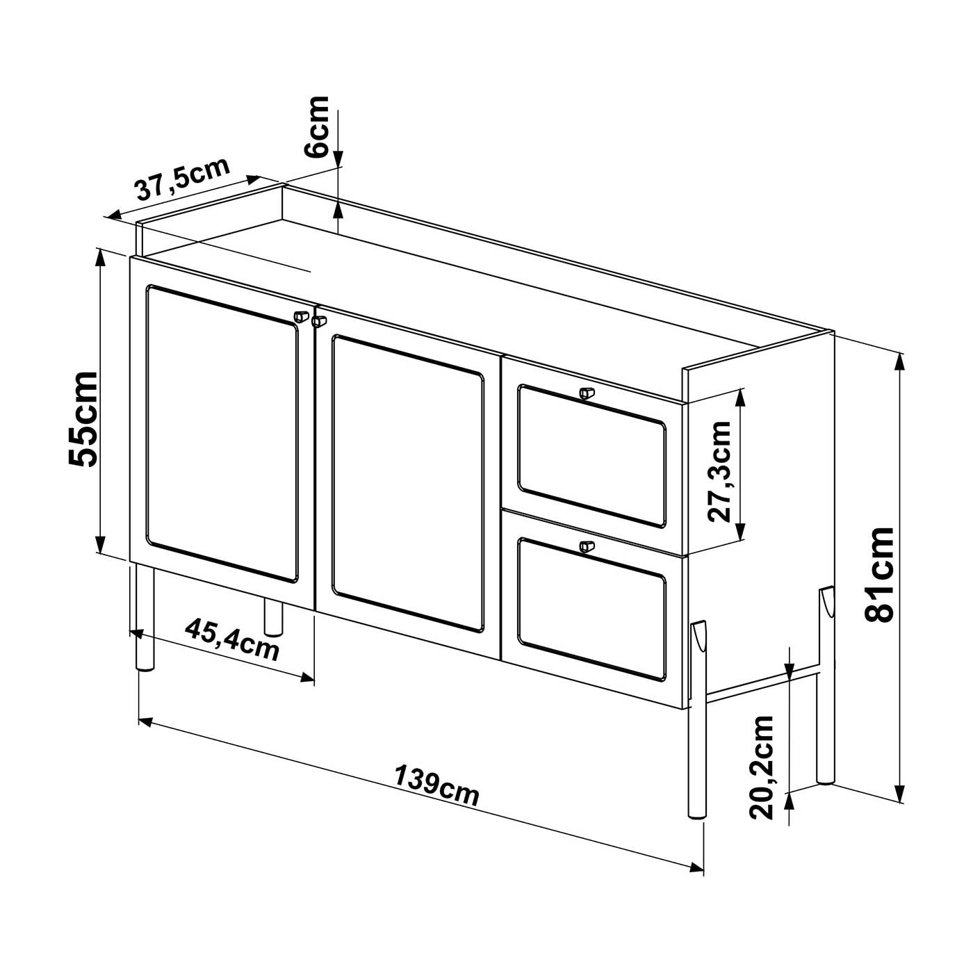 Balcão Buffet 2 Portas 2 Gavetas 139cm Palhinha Pé Madeira Oslo Artesano | Hanover - Nero/preto - 6