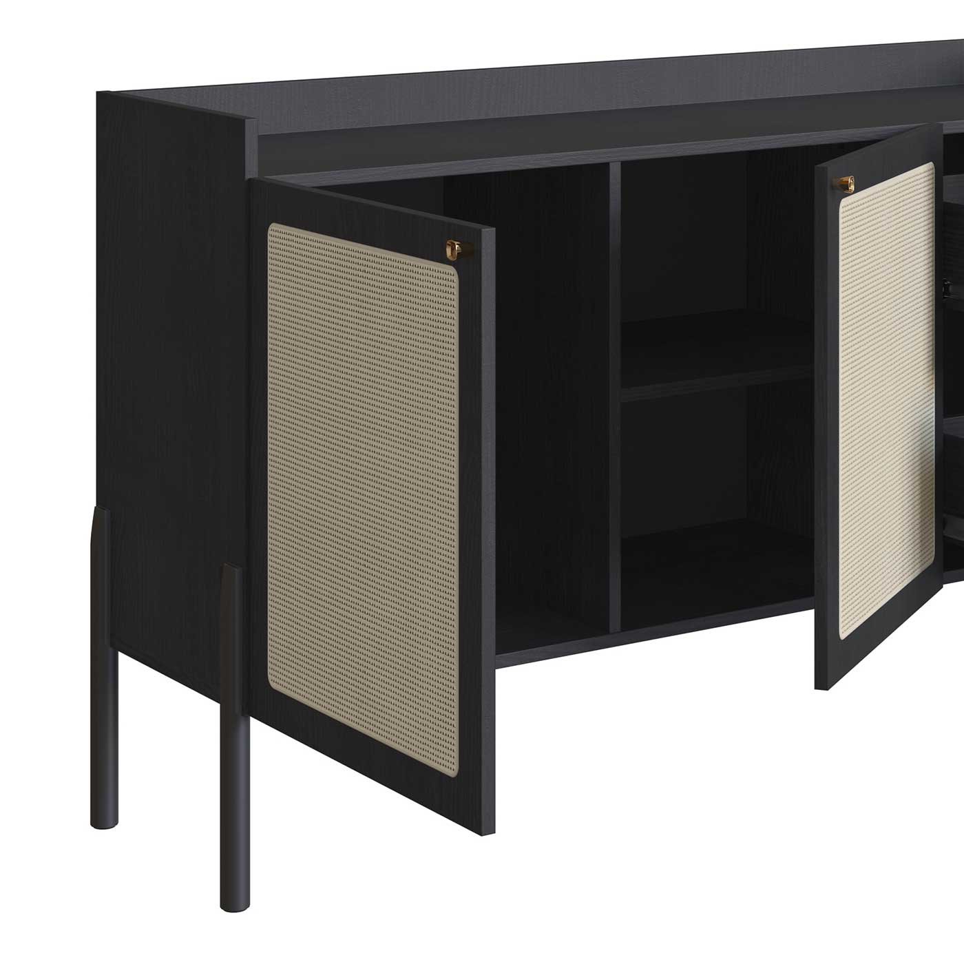 Balcão Buffet 2 Portas 2 Gavetas 139cm Palhinha Pé Madeira Oslo Artesano | Hanover - Nero/preto - 5