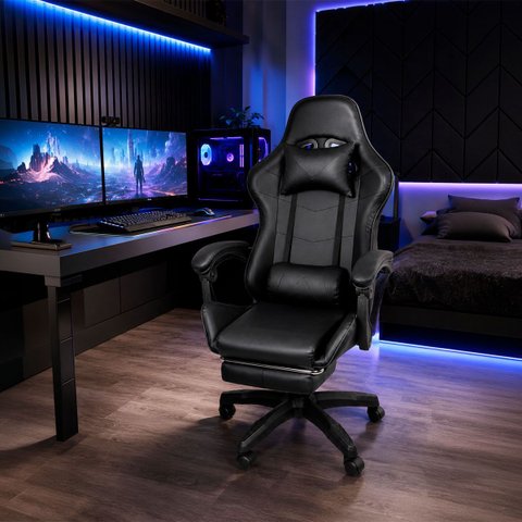 Cadeira Gamer Stillus Reclinável 120° com Apoio para Os Pés e Cabeça Preto