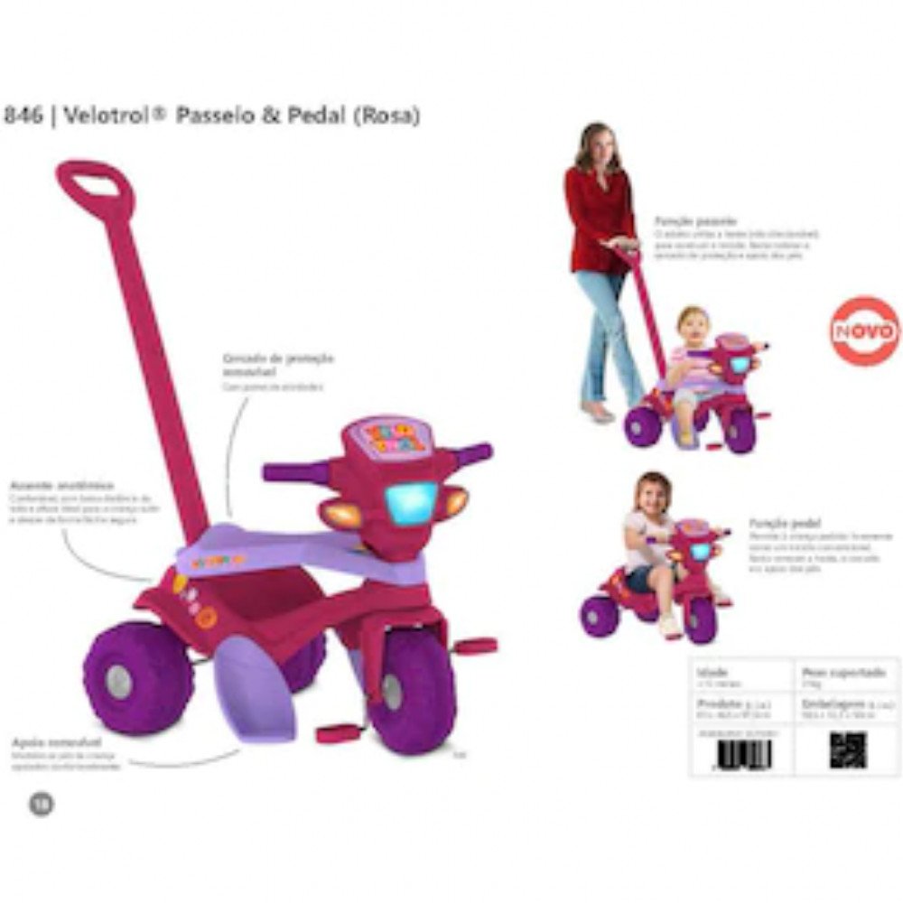 Triciclo Infantil Bandeirante Mototico Função Passeio Rosa