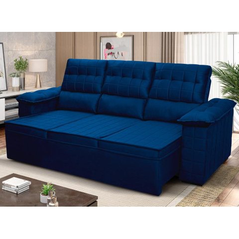 Sofá Retrátil Reclinável 4 Lugares com Molas 2,30m Quantum Suede Velut Azul - King House