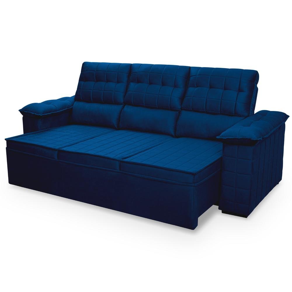 Sofá Retrátil Reclinável 4 Lugares com Molas 2,30m Quantum Suede Velut Azul - King House - 9