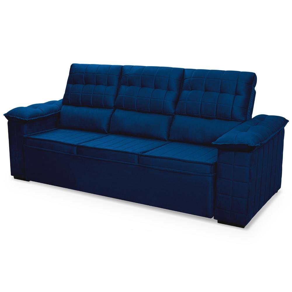 Sofá Retrátil Reclinável 4 Lugares com Molas 2,30m Quantum Suede Velut Azul - King House - 8