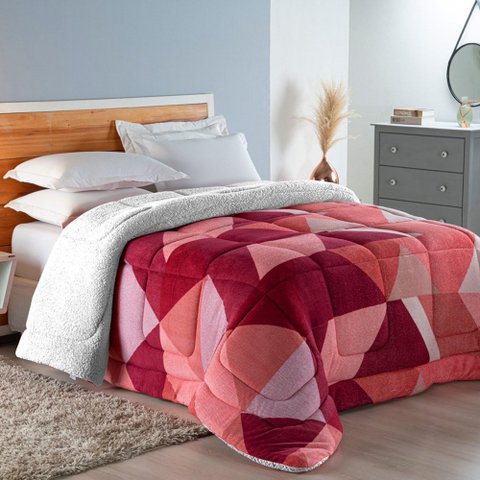 Coberdrom Robust Queen Manta Soft Sherpa Lã de Carneiro Pesado Grosso 1 Peça - Vermelho Geométrico C