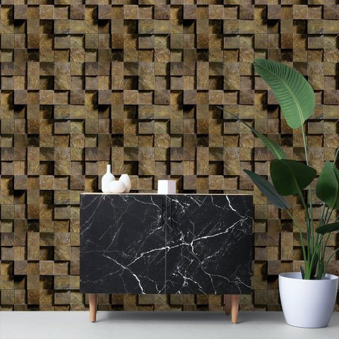 Papel de Parede Adesivo Pedras Quadriculadas Rolo 15m