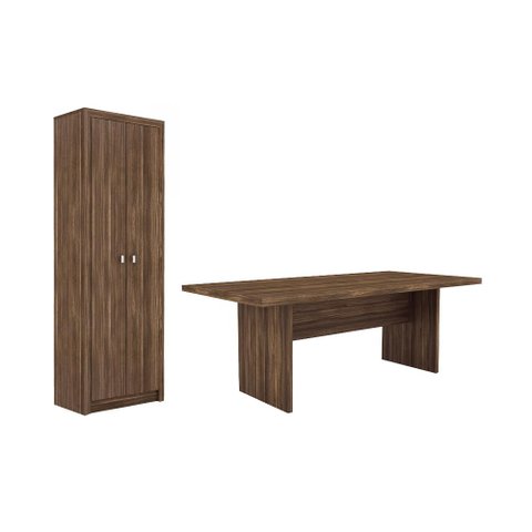 Escritório com Mesa para Computador Simples com Armário 2 Portas Nogal - Fdecor