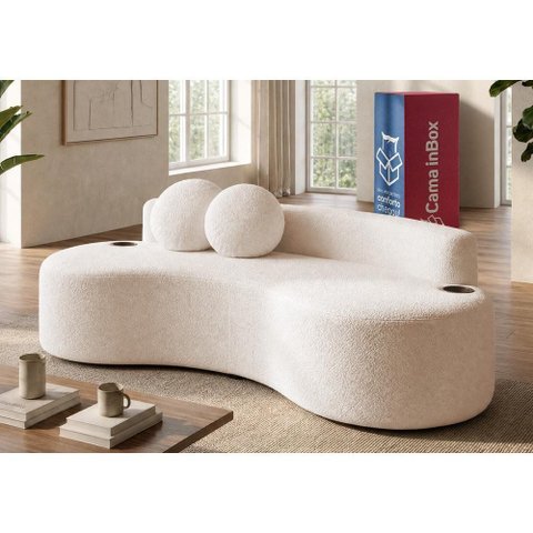 Sofá Veda 1,88m Xpand Tech Tecido Bouclê Bege Claro Cama Inbox