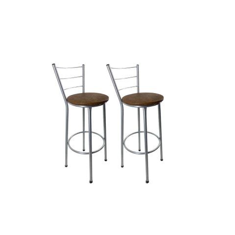 Kit 2 Banqueta Alta Prata Cozinha Gourmet Americana Balcão:marrom Claro
