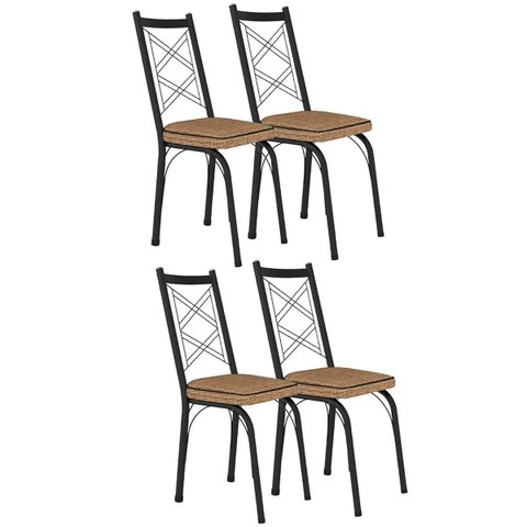 Kit 4 Cadeiras Aço Carbono Tubular Metálica Acabamento Fosco D-28 Julia Preto/rattan
