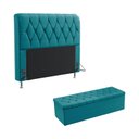 Ver imagem 1 de Kit Cabeceira Estofada Decorativa Para Cama Box Sirius 195 King e Calçadeira Sagitarius Sued Azul Tu