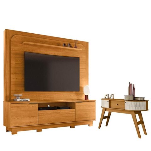 Estante Home Theater Nilo com Pés Cinamomo com Aparador Estoril Cinamomo Off White - Madetec