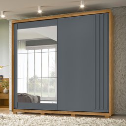 Guarda Roupa 2 Portas Deslizantes com Espelho Dhara Freijó Cinza 984031 Moval - 2