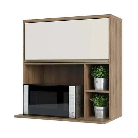 Armário Cozinha Aéreo de Parede Nicho Micro-ondas 1 Porta Basculante 80 - Módulo Cozinha Mel - Lucia