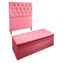 Ver imagem 1 de Kit Cabeceira e Calçadeira Baú Solteiro 0,90m Madrid Suede Rosa - Pallazio