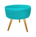 Ver imagem 3 de Kit Poltrona Decorativa Bia + Puff Redondo Suede Azul Tifany Pés Madeira Mz Decor