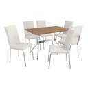Ver imagem 1 de Conjunto: Mesa Sala Jantar Loire C/ Tampo de Madeira 1.60 Cm e 6 Cadeiras Amsterdã Cromada/nogueira