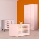 Ver imagem 1 de Conjunto Berço Mini Cama, Cômoda Sapateira Retrô e Guarda Roupa Rosa