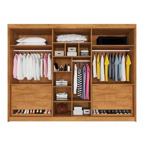 Guarda Roupa Casal Potente 6 Portas C/ 2 Ripados e 6 Gavetas Braúna/off White - Europa